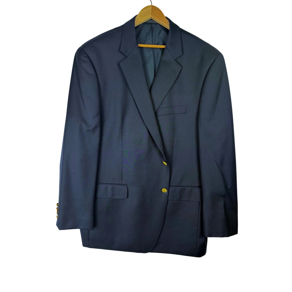 Vintage Lauren Ralph Lauren Navy Wool Blazer 48R Gold Crest Button Sport Coat